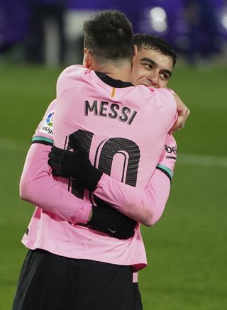 Lionel Messi celebrated his record-breaking goal with Pedri