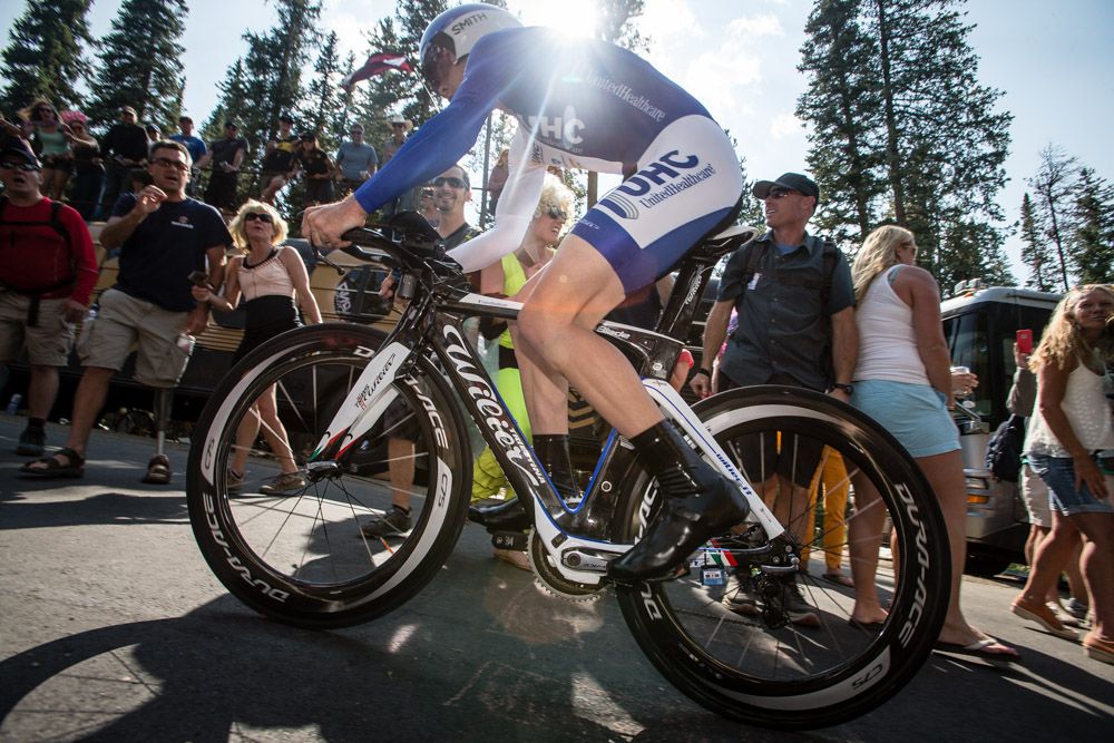 Jonny Clarke (UnitedHealthcare) on todays steep section of the course