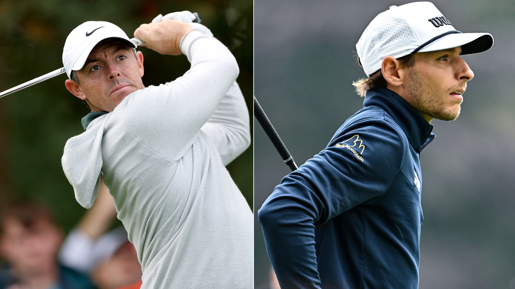 Rory McIlroy and Joakim Lagergren hit shots into the green