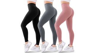 Three different leggings on three models for the best leggings on Amazon.