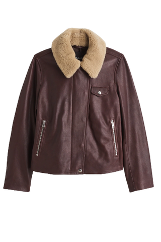 Madewell Sherpa-Collar Asymmetric Zip-Front Jacket in Leather (Was $625) 