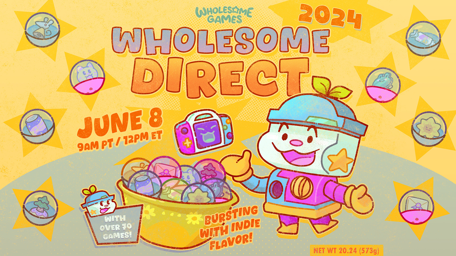 Wholesome Direct 2024 logo with timing details