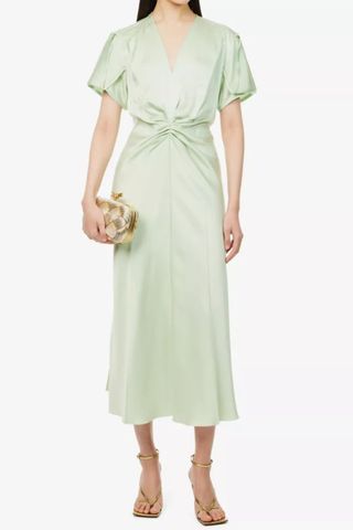 Victoria Beckham Plunge-V-neck ruched woven-blend midi dress