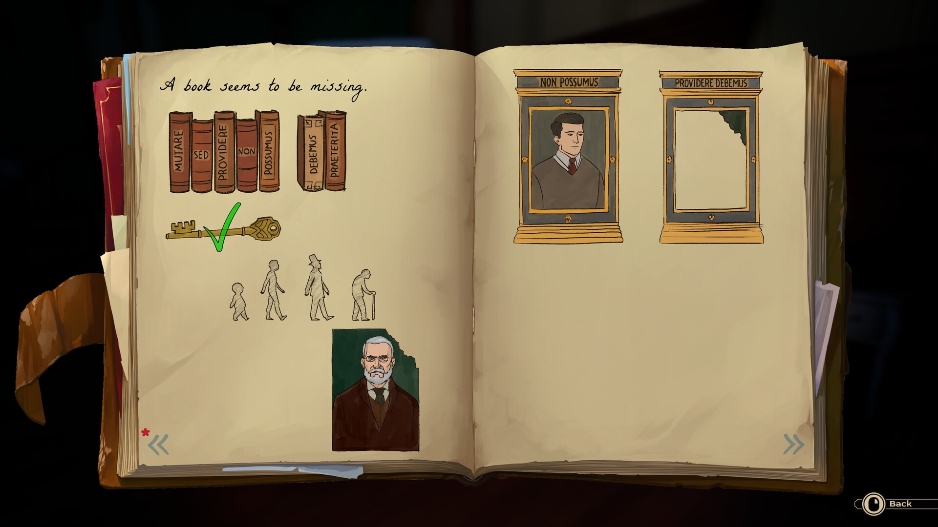 In Call of the Elder Gods, a journal with clues shows that an illustration of some books has one volume missing