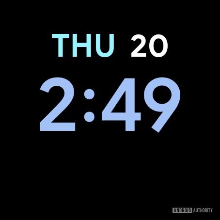 Pixel Watch 2 watch face showing the time and date in linear layout