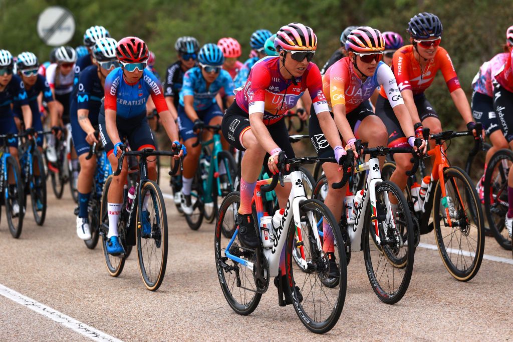 LAGUNAS DE NEILA SPAIN MAY 22 Margarita Victoria Garcia Caellas of Spain and UAE Team Adq Pink Leader Jersey competes during the 7th Vuelta a Burgos Feminas 2022 Stage 4 a 1251km stage from Covarrubias to Lagunas de Neila 1867m VueltaBurgos BurgosFem UCIWWT on May 22 2022 in Lagunas de Neila Spain Photo by Gonzalo Arroyo MorenoGetty Images