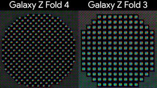Samsung Galaxy Z Fold 3 vs Fold 4 under display camera sub-pixel composition under a macro camera lens