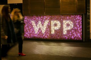 Large colourful WPP sign in office