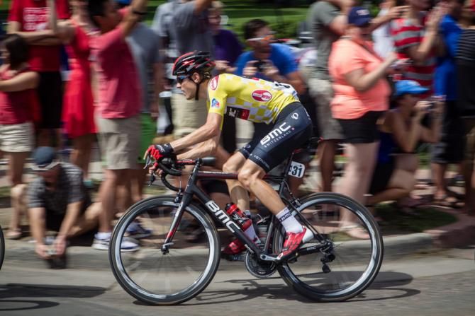 Tejay van Garderen (BMC) passes by fans on the way to his win.