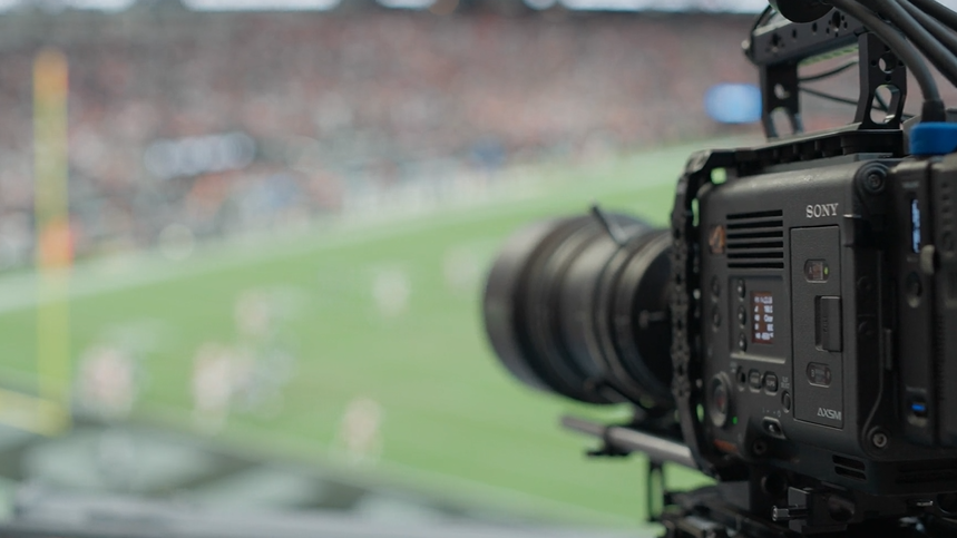 A Sony camera captures the Super Bowl from above. 