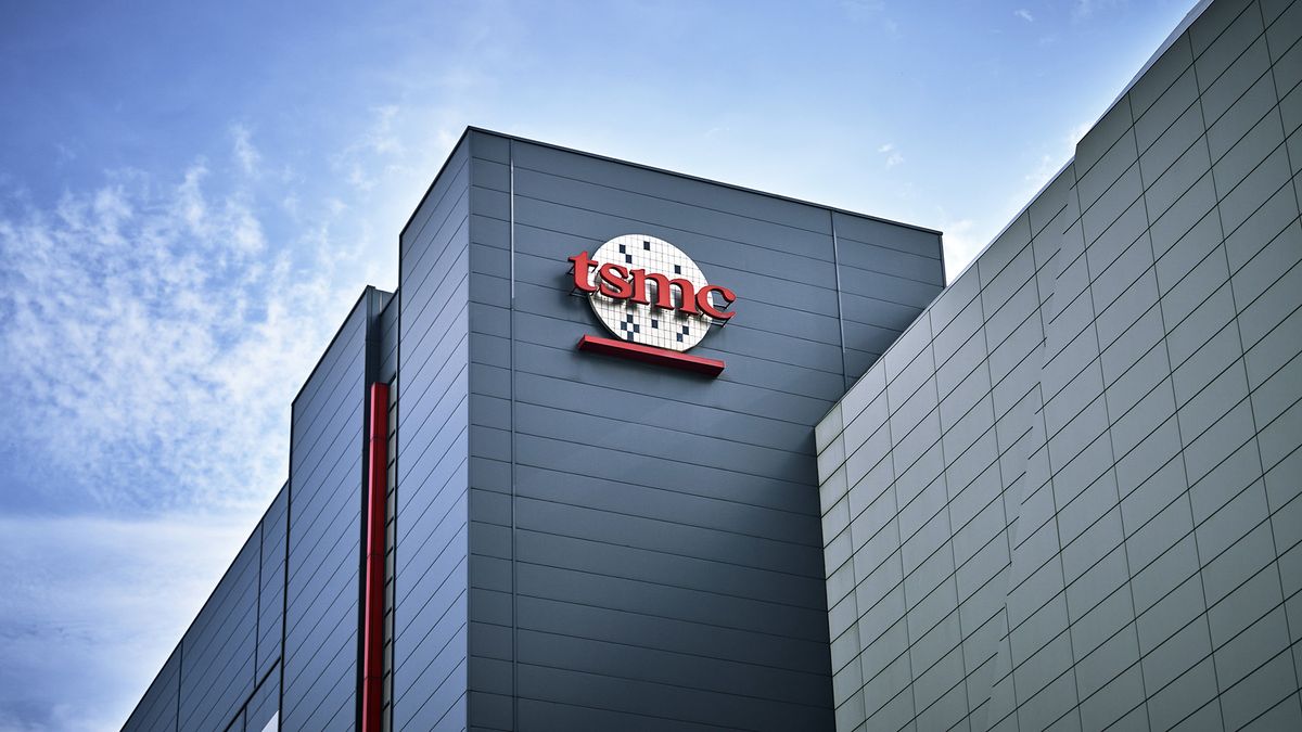 The Taiwan Semiconductor Manufacturing Co. logo atop a building at the Hsinchu Science Park in Hsinchu, Taiwan, on Tuesday, Oct. 17, 2023. TSMC is scheduled to release earnings results on Oct. 19.