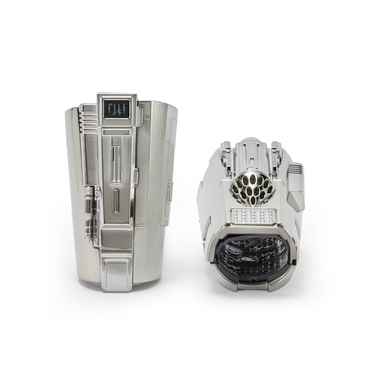 Mandalorian gauntlets on a plain background