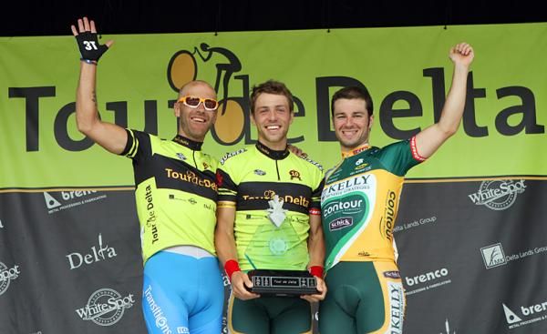 The men's overall podium (l-r): Svein Tuft, David Veilleux and Zach Bell.