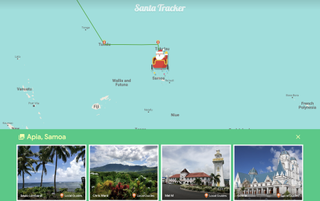 Google Santa Tracker showing Santa approaching Samoa