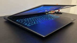 Alienware M18 gaming laptop with the lid slightly closed
