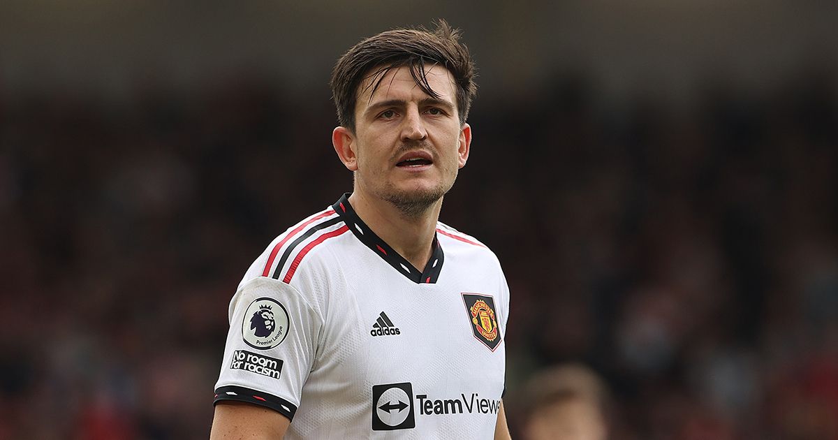 Chelsea target Harry Maguire of Manchester United in action during the Premier League match between Nottingham Forest and Manchester United at City Ground on April 16, 2023 in Nottingham, England.