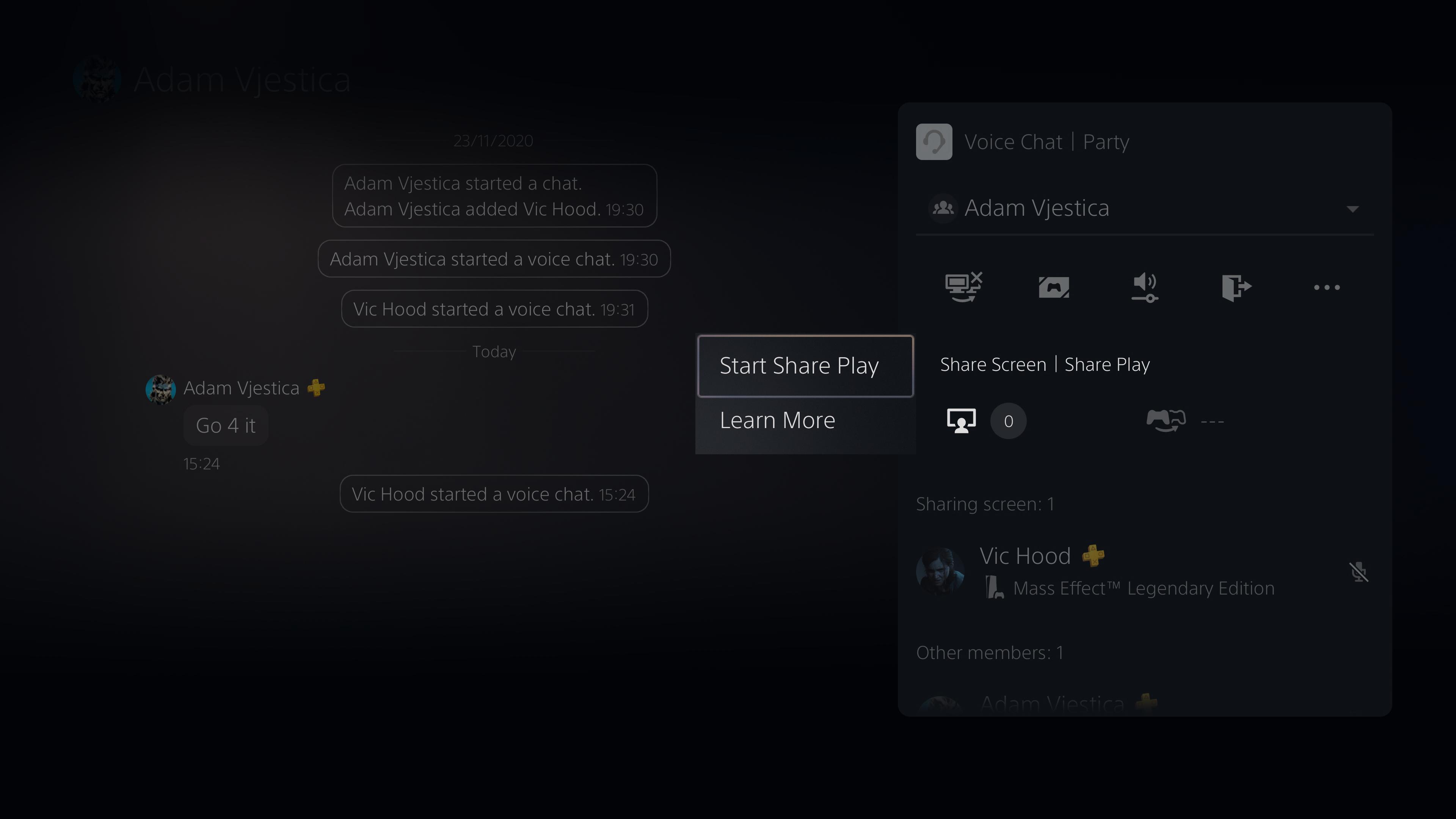 Ecran Share Play sur PS5