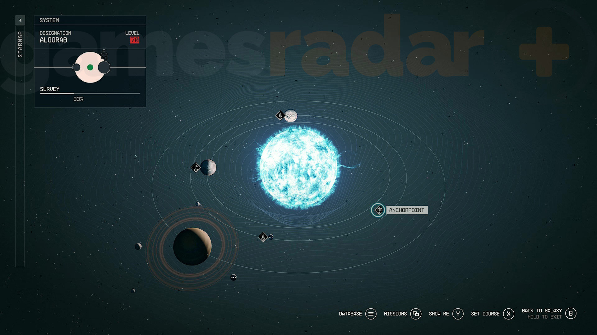 The location of Anchorpoint Station within the Starfield Algorab system