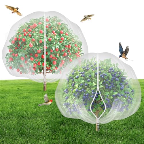 Fruit Tree Netting With 2-Way Zipper &amp;amp; Drawstring - 6.4'x6.4' Garden Plant Net Pest Barrier to Prevent Cicadas Bird Squirrel Deer - Protection for Blueberry Tomato With Fine Mesh Insect Cover (2 Pack)