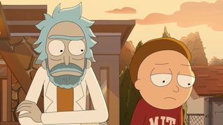 Rick and Morty outside the university. 