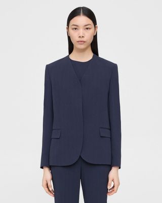 Theory, Collarless Blazer in Striped Admiral Crepe