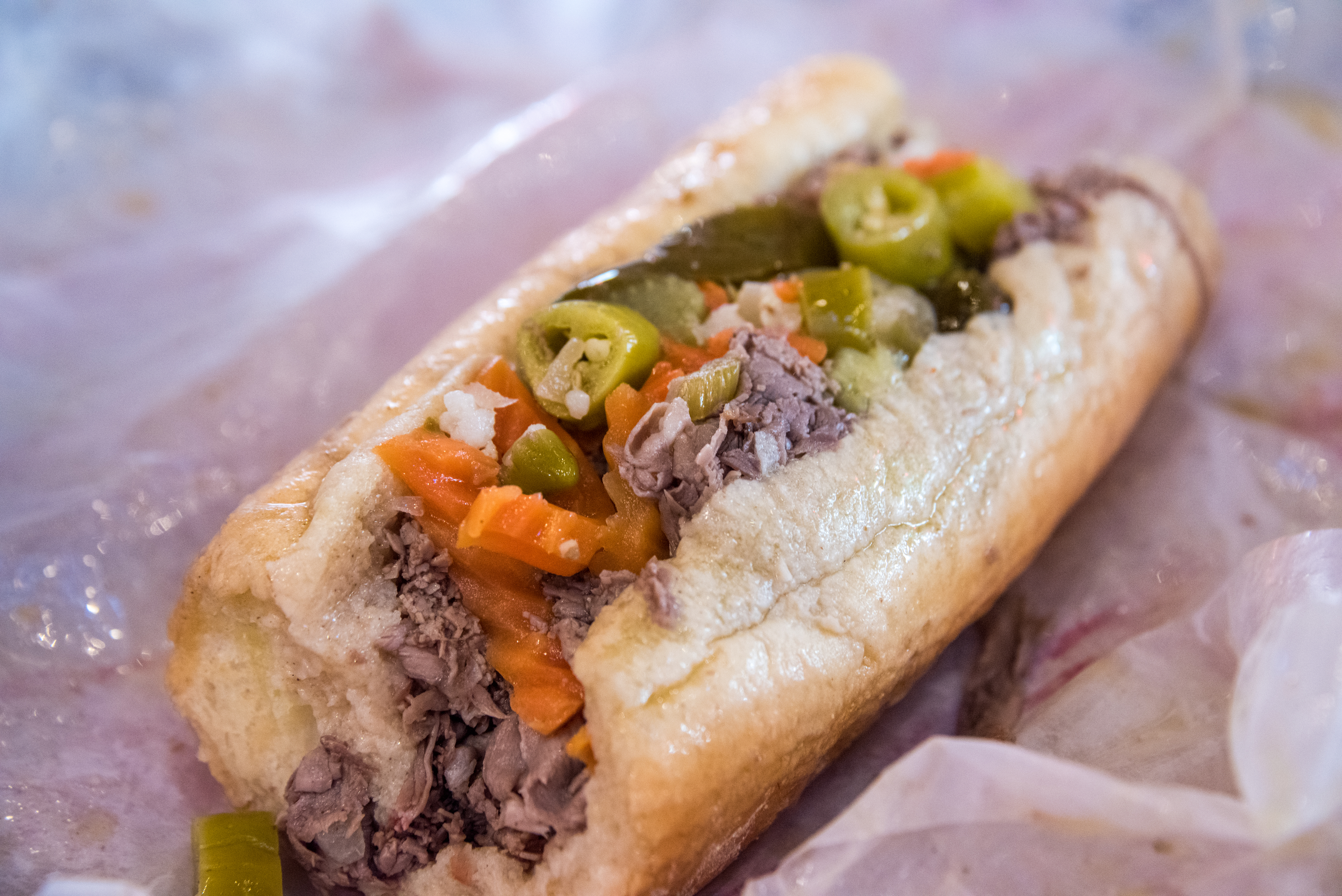 A Chicago-style Italian beef sandwich