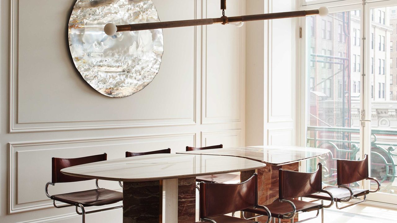 a modern dining room in neutral tones