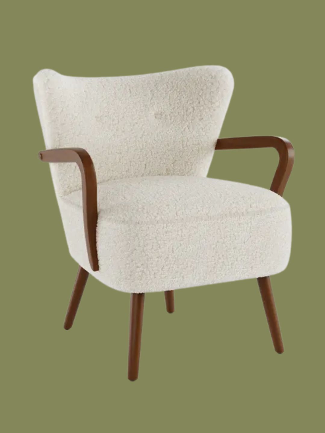 Dunelm, Eliza Ivory Borg Wooden Arm Cocktail Chair