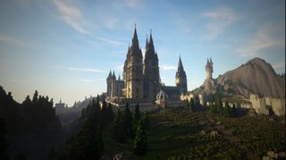 A Minecraft rendition of Hogwarts from the Harry Potter universe
