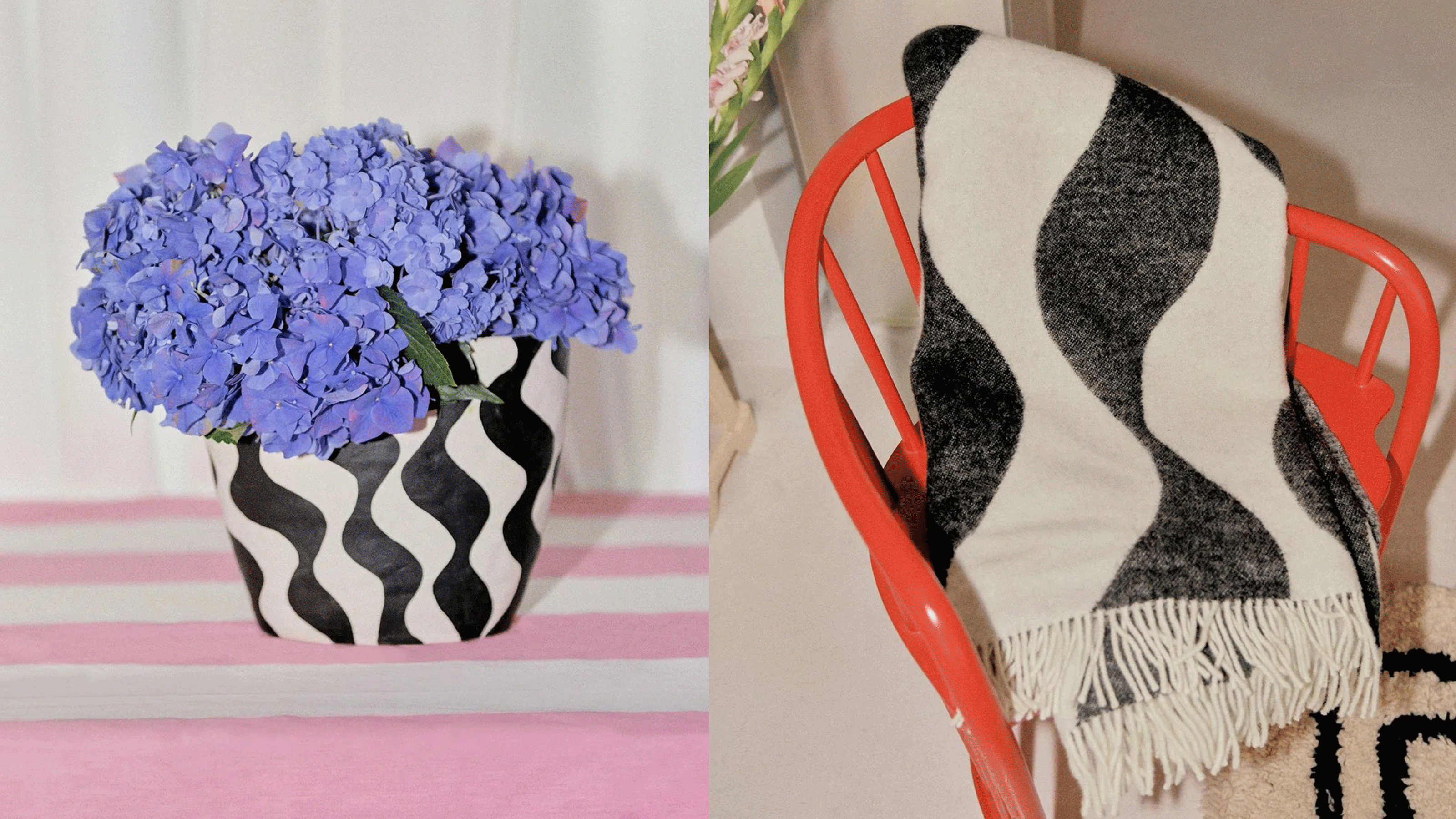 Black and white vase and blanket