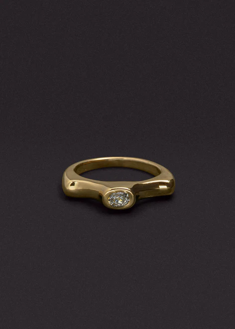 One of a kind gold ring with single gemstone by J Hannah