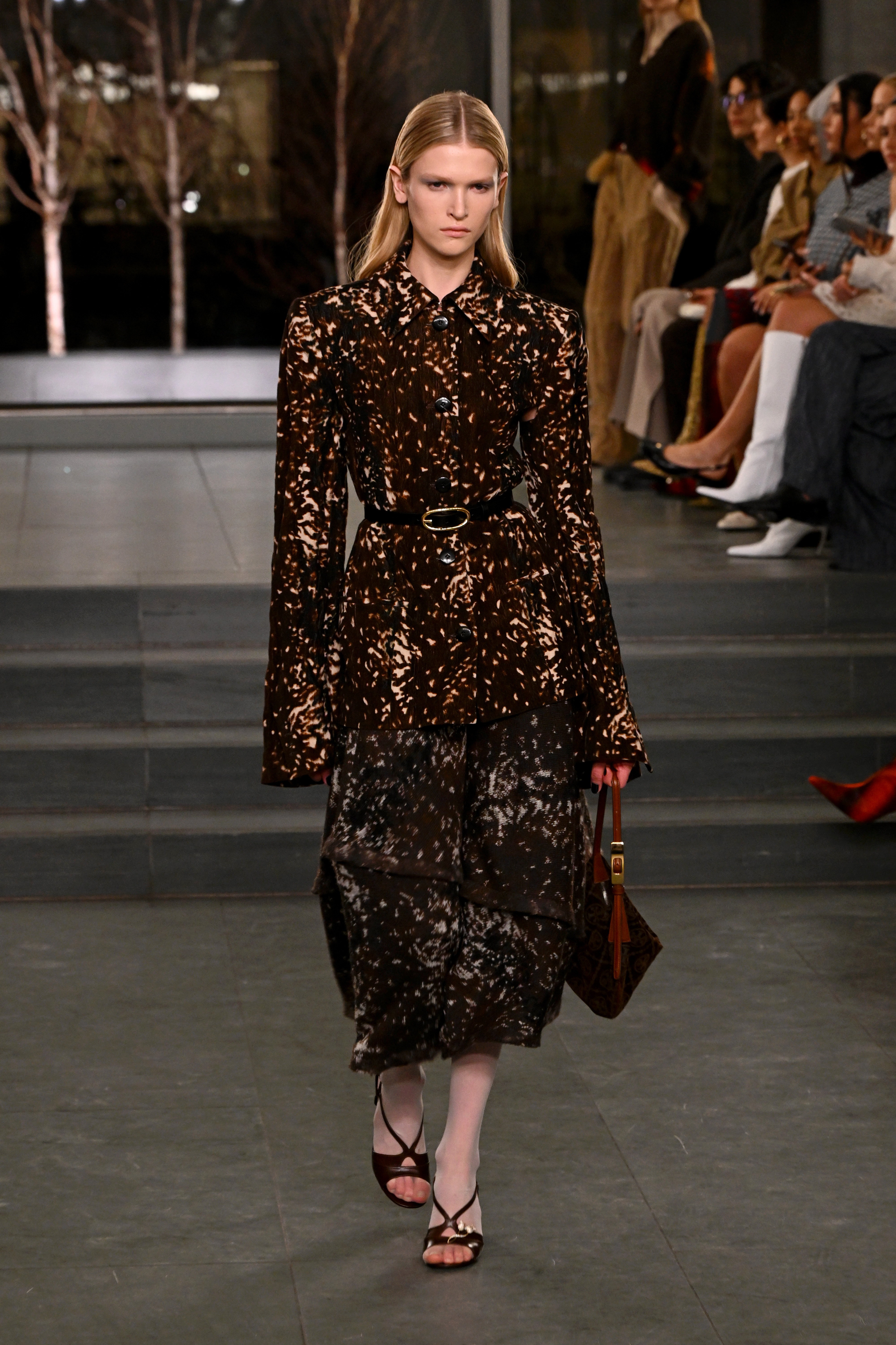 An image of deer print on the Tory Burch runway, one of the biggest animal print trends of 2026.