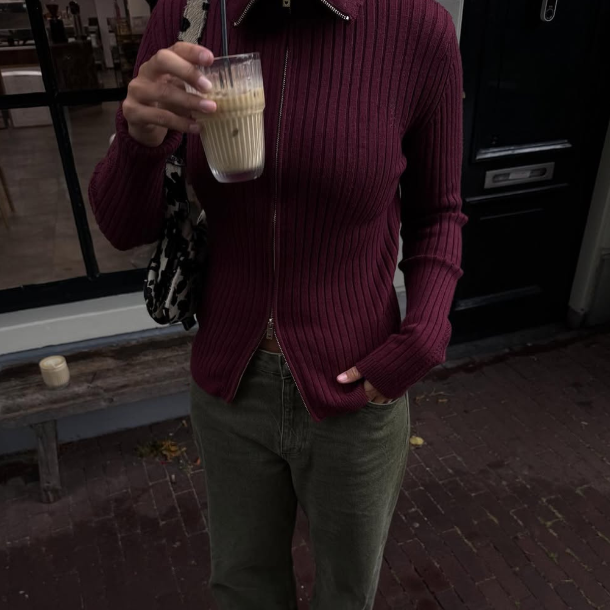 woman wearing cow print shoe outfit fall 2025