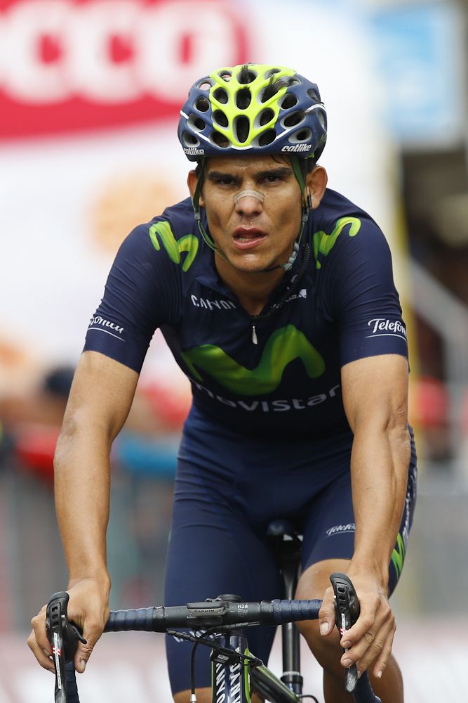Andrey Amador (Team Movistar) crosses the finish line of the 16th stage of the 98th Giro d'Italia