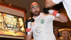 British boxer Tyson Fury works out ahead of his fight against Otto Wallin in Las Vegas