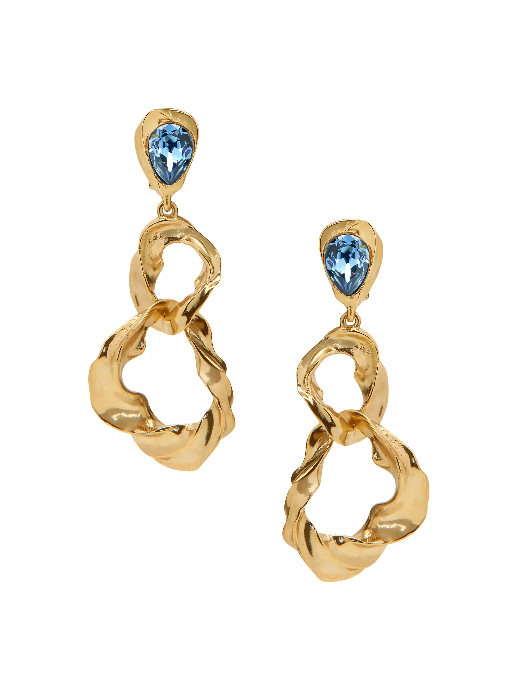 Goldtone 
Glass Crystal Clip-On Drop Earrings