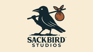 A blackbird carrying a bindle over its shoulder, the logo of Sackbird Studios