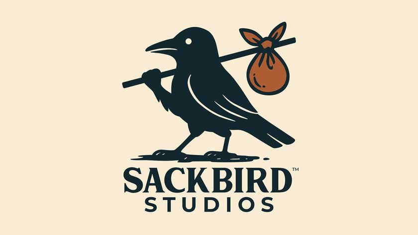 A blackbird carrying a bindle over its shoulder, the logo of Sackbird Studios