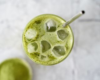 Top of iced matcha drink