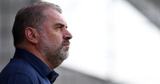 Tottenham Hotspur manager Ange Postecoglou looks on prior to the Premier League match between Brentford FC and Tottenham Hotspur at Gtech Community Stadium on August 13, 2023 in Brentford, England.