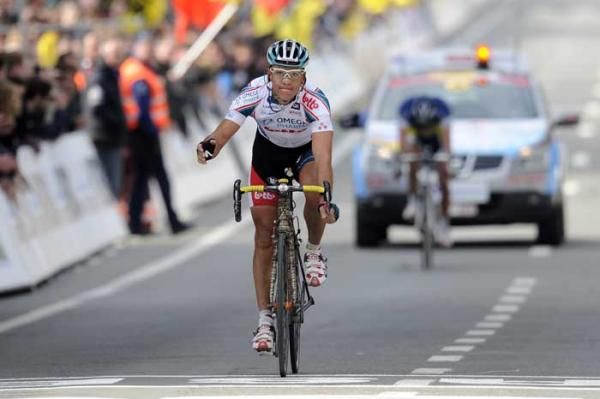 Philippe Gilbert (Omega Pharma-Lotto) made a small salute for taking the final podium spot.