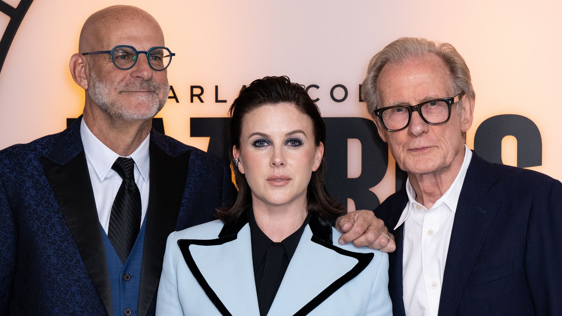 LONDON, ENGLAND - OCTOBER 07: (L to R) Harlan Coben, Alexandra Roach and Bill Nighy attend the "Lazarus" London Screening at Odeon Luxe West End on October 07, 2025 in London, England.