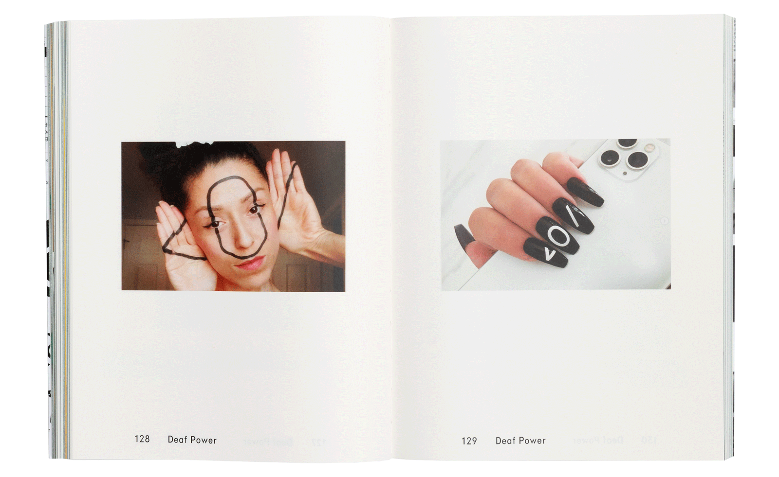 spreads from Christine Sun Kim's book, ' Deaf Material'