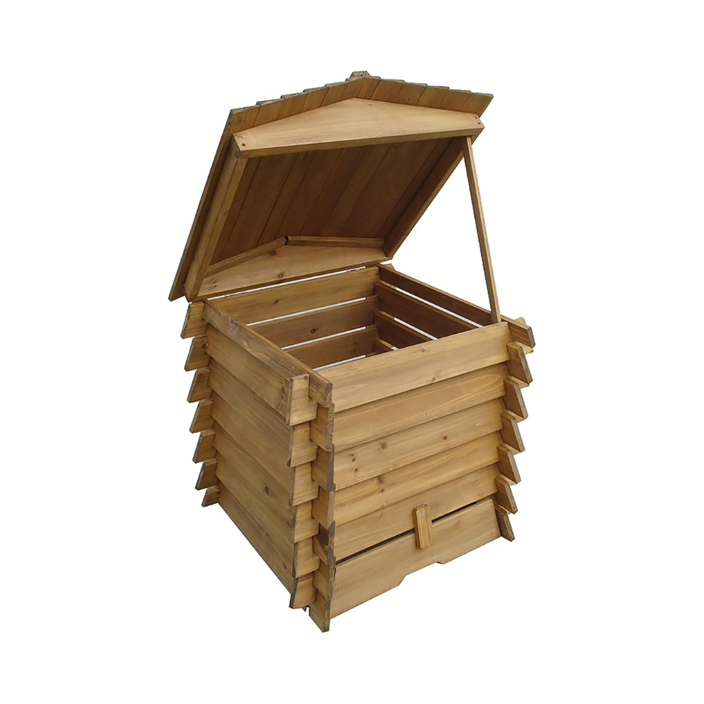 wooden slatted compost bin