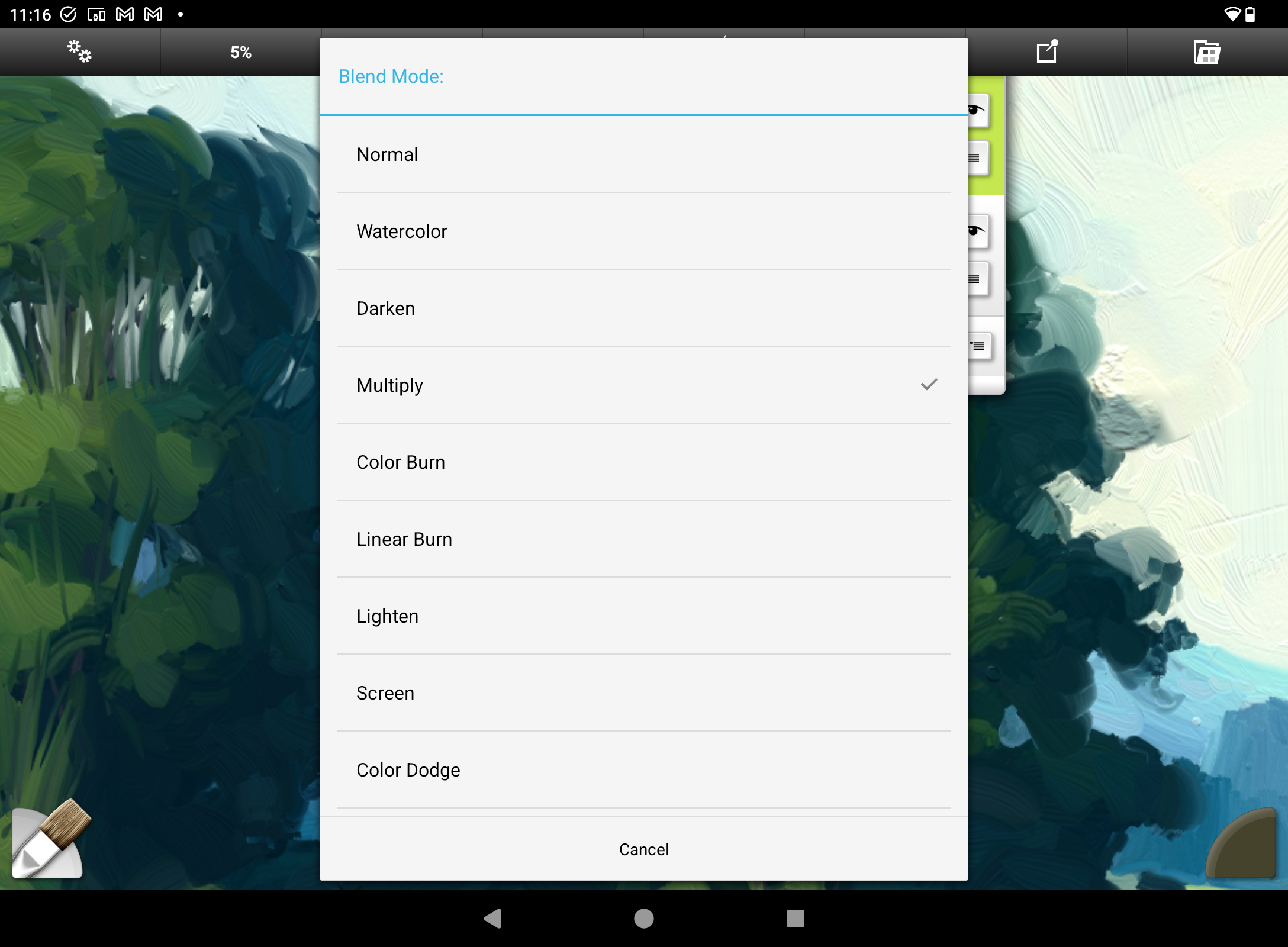 Digital Impasto; a menu screen for ArtRage