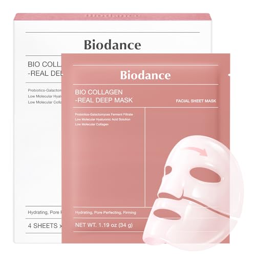 Biodance Bio-Collagen Real Deep Mask, Hydrating Overnight Hydrogel Face Mask, Pore Minimizing, Elasticity, Plumping, Travel Essentials &amp;amp; Self Care Gifts for Women, Korean Skin Care | 1.19oz(34g) X 4ea
