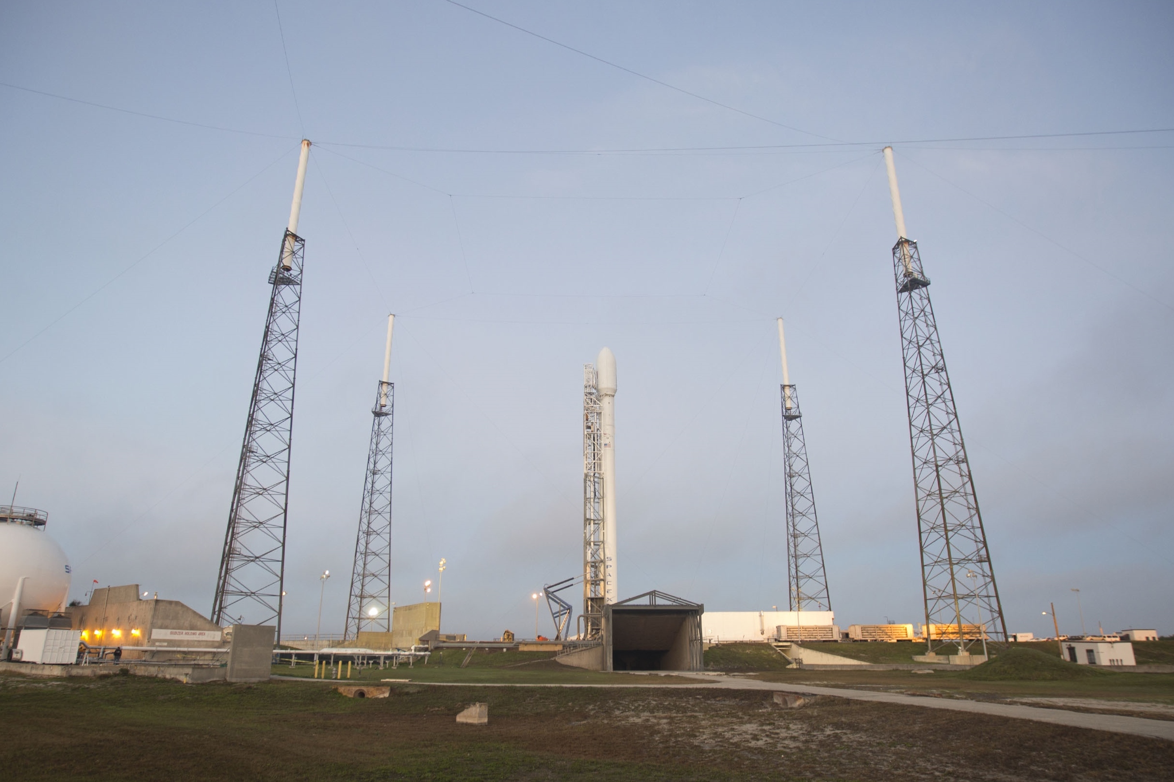 SpaceX&#039;s first Falcon 9 rocket to launch in 2014 sits atop its launch pad at Cape Canaveral Air Force Station in Florida for a planned Jan. 6 launch. 