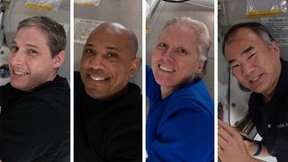 Crew-1 will return to Earth on April 28, 2021. From left: NASA astronauts Mike Hopkins, Victor Glover and Shannon Walker and JAXA astronaut Soichi Noguchi.