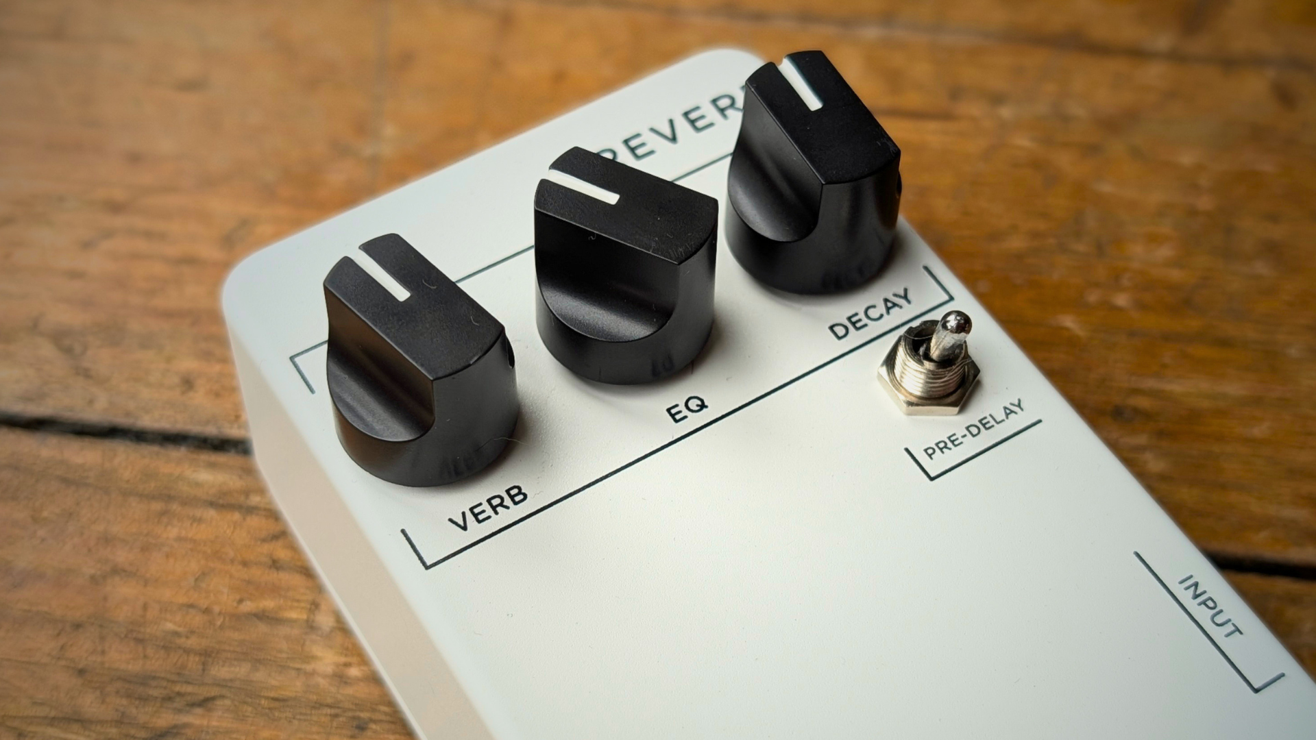 Close up of the controls on the JHS 3 Series Reverb pedal