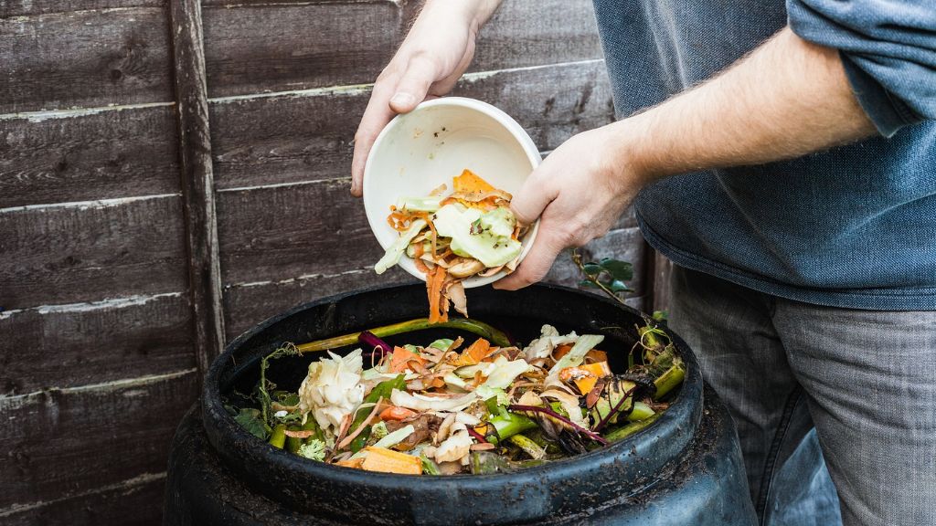 compost being added to outdoor bin